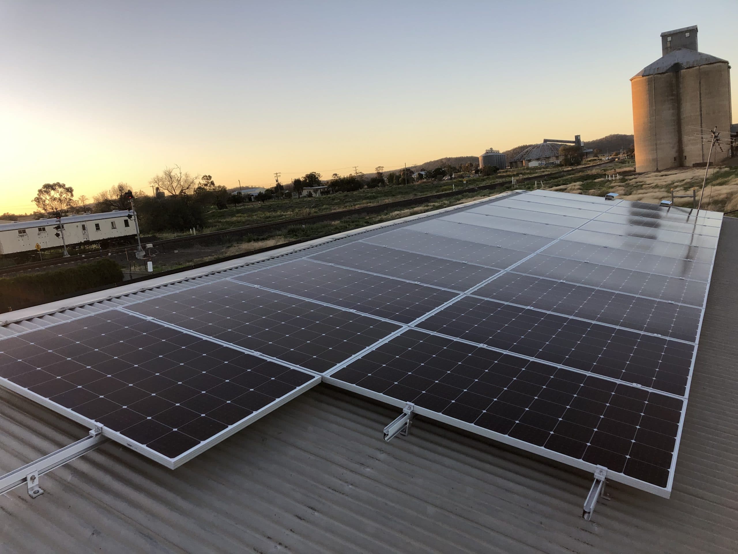 Solar panel installation in nice sunset location